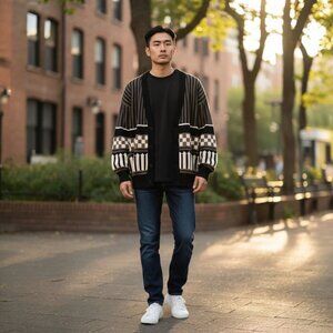 Vintage 80s 90s Men's Dad Grandpa Spettro Geometric Cardigan Sweater Size XL